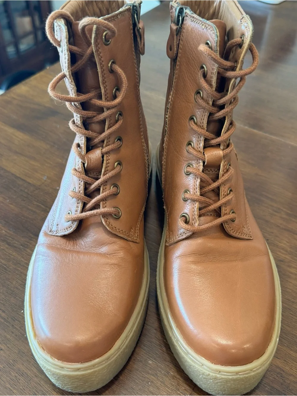 Roolee Leather Boots Women's 7 Just Wandering Ankle Lace Up/ Zip Up Brown